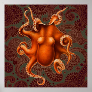 Octopus Sea Monster Kreatur Cephalapod Vintag Poster