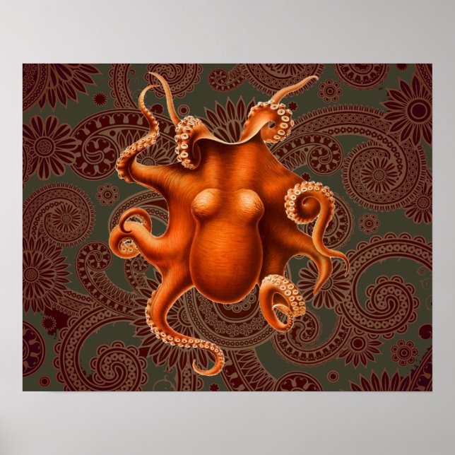 Octopus Sea Monster Kreatur Cephalapod Vintag Poster (Vorne)