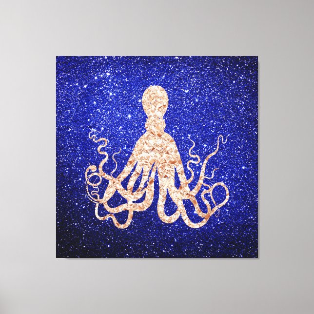 Octopus Sea Rose Gold Cobalt Blue Glitzer Leinwanddruck (Vorderseite)