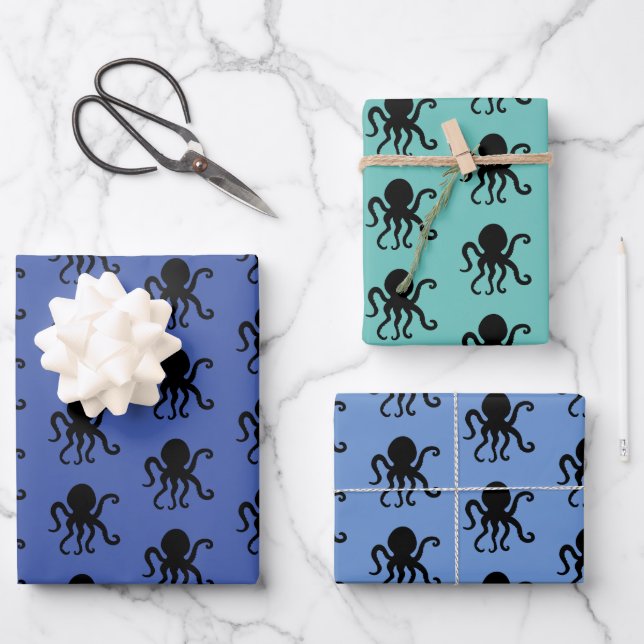 Octopus-Silhouette Geschenkpapier Set (Vorderseite)