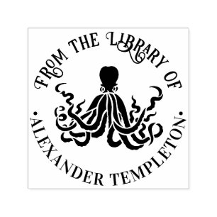 Octopus Silhouette Sea Round Library #3 Buchname Permastempel