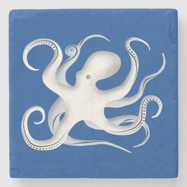 Octopus-Silhouette Steinuntersetzer (Vorderseite)
