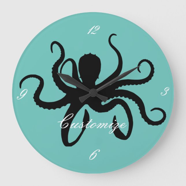 Octopus Silhouette Thunder_Cove Große Wanduhr (Vorderseite)