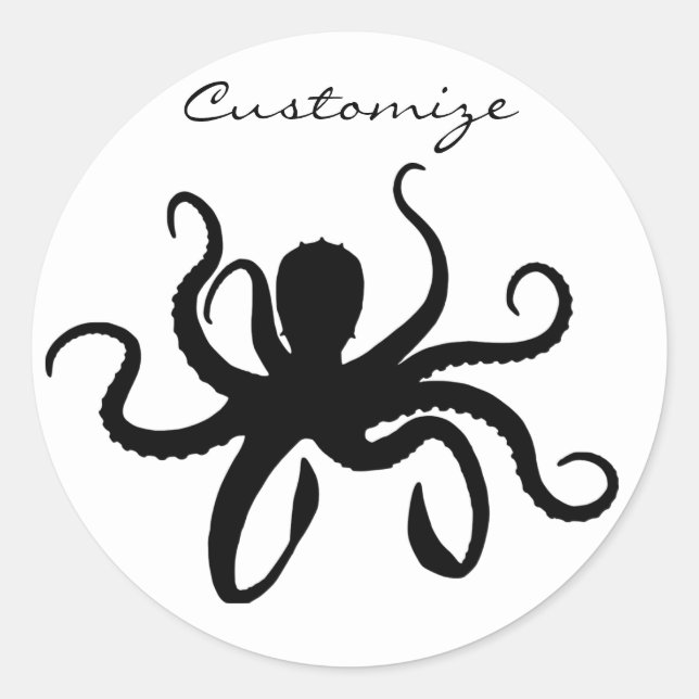 Octopus Silhouette Thunder_Cove Runder Aufkleber (Vorderseite)