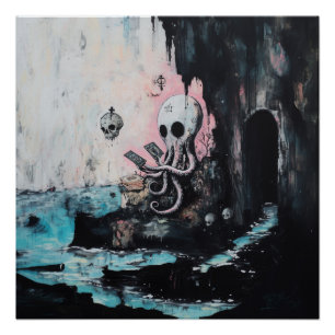 Octopus Skull Tarot Witchy AI Art Sem-Gloss Poster