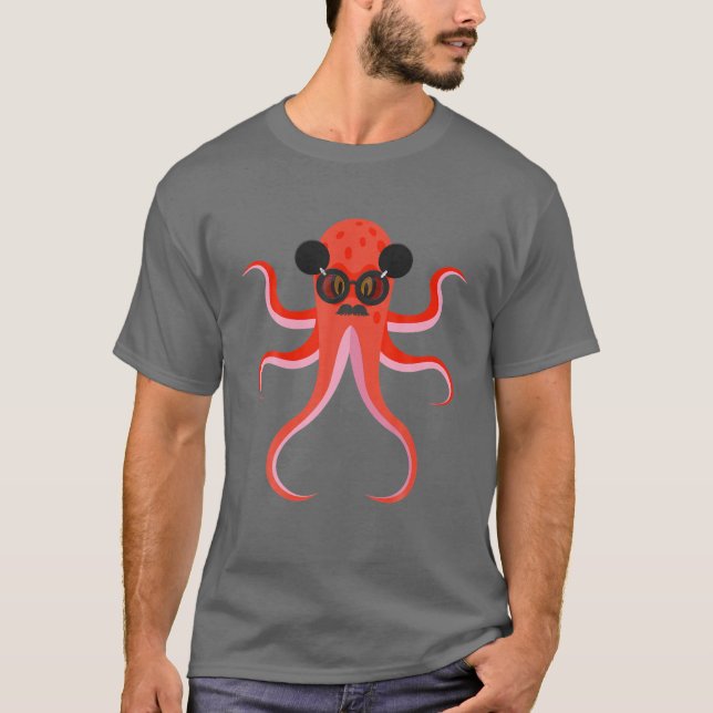 Octopus Sonnenbrille Surfer Funny T-Shirt (Vorderseite)