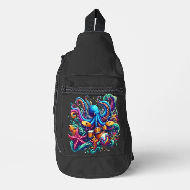 Octopus spielt Schlagzeug Percussion Sea Symphony Crossbody Bag (Vorderseite)