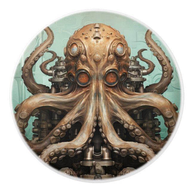 Octopus Steampunk Marine Life Aquatic Keramikknauf (Vorderseite)