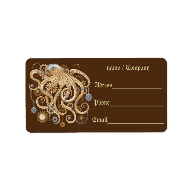 Octopus Steampunk Surreal Retro Style Machine Adressaufkleber (Vorne)