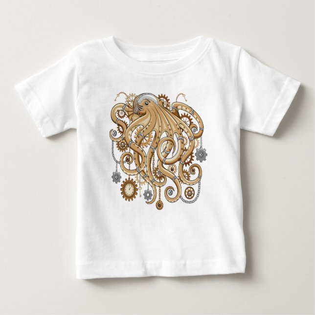 Octopus Steampunk Surreal Retro Style Machine Baby T-shirt (Vorderseite)