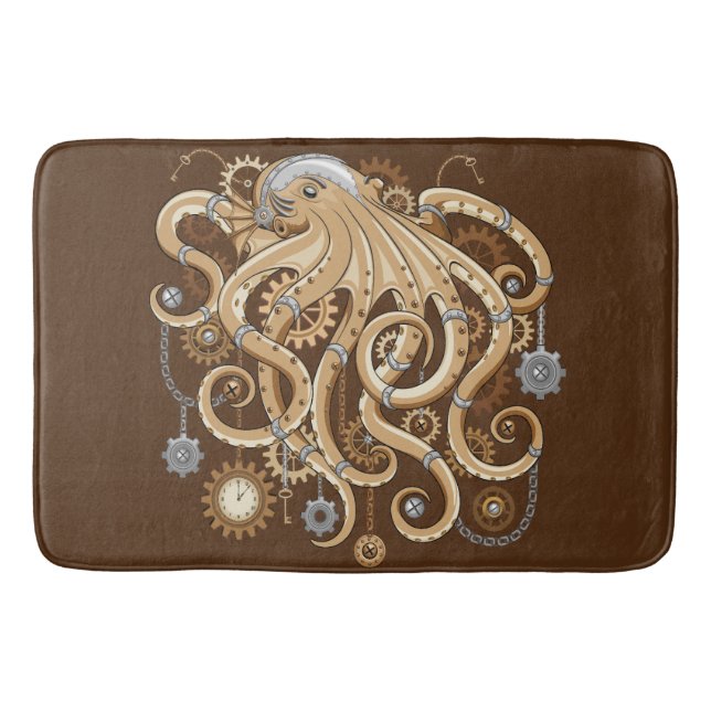 Octopus Steampunk Surreal Retro Style Machine Badematte (Vorderseite)