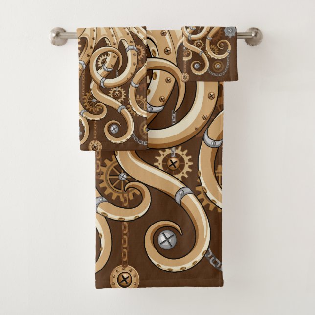 Octopus Steampunk Surreal Retro Style Machine Badhandtuch Set (Insitu)