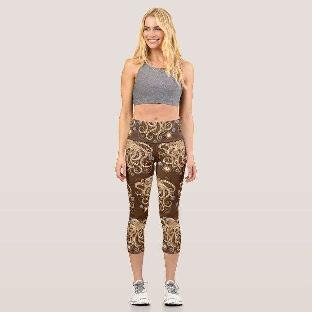 Octopus Steampunk Surreal Retro Style Machine Capri Leggings (Vorderseite)