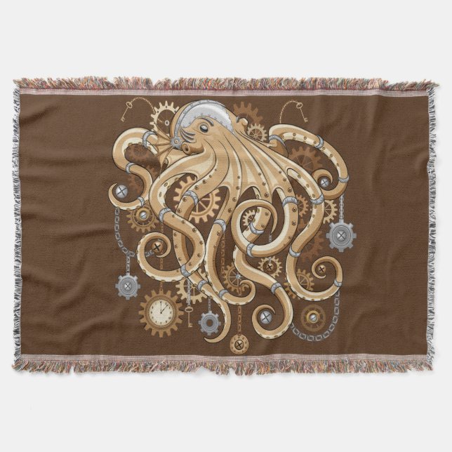 Octopus Steampunk Surreal Retro Style Machine Decke (Vorderseite)