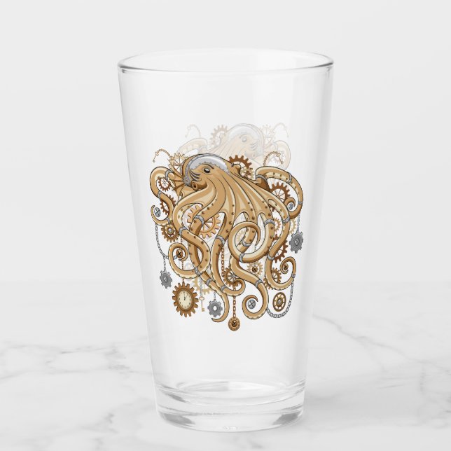 Octopus Steampunk Surreal Retro Style Machine Glas (Vorderseite)
