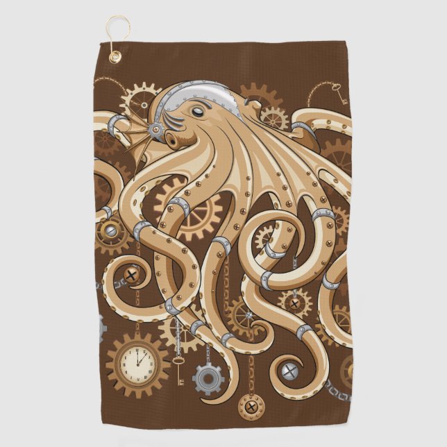 Octopus Steampunk Surreal Retro Style Machine Golfhandtuch (Vorderseite)