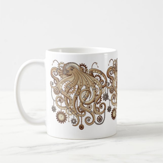 Octopus Steampunk Surreal Retro Style Machine Kaffeetasse (Links)