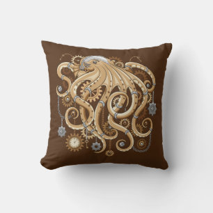 Octopus Steampunk Surreal Retro Style Machine Kissen