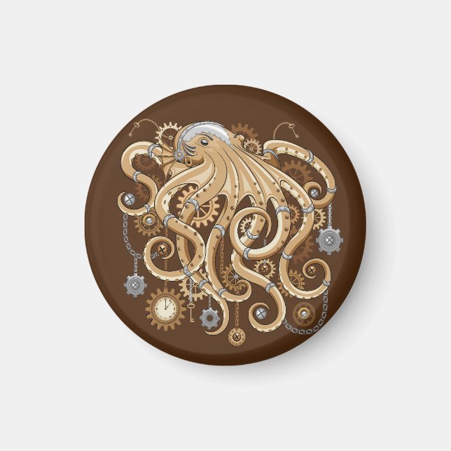 Octopus Steampunk Surreal Retro Style Machine Magnet (Vorne)