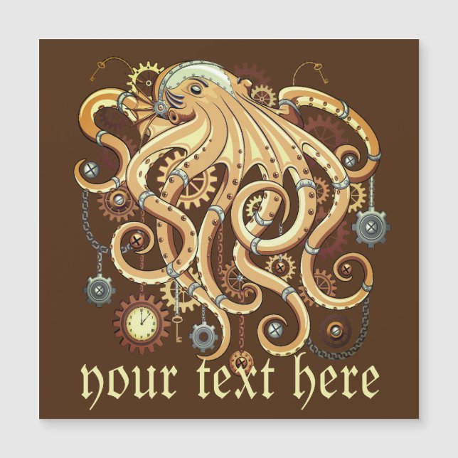 Octopus Steampunk Surreal Retro Style Machine Magneteinladung (Vorderseite)