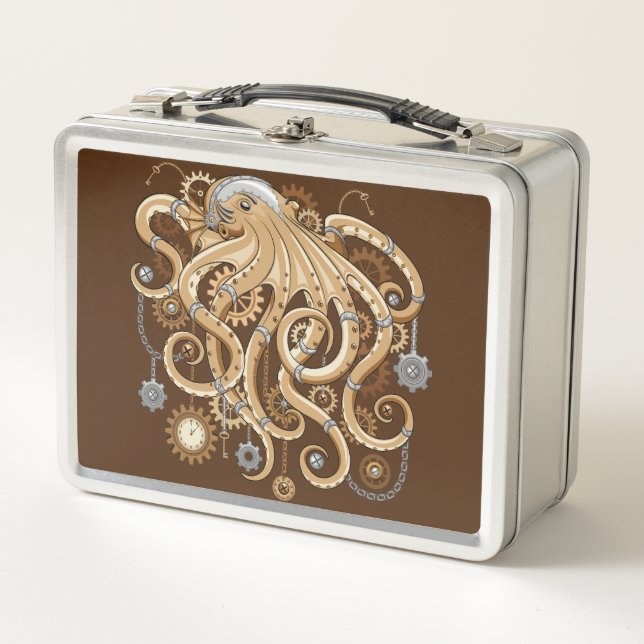 Octopus Steampunk Surreal Retro Style Machine Metall Brotdose (Vorderseite)