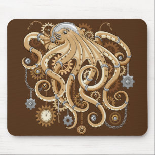Octopus Steampunk Surreal Retro Style Machine Mousepad