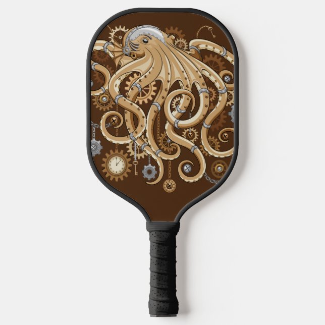 Octopus Steampunk Surreal Retro Style Machine Pickleball Schläger (Vorderseite)