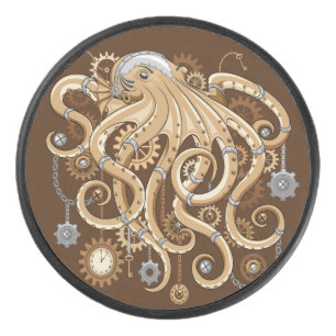 Octopus Steampunk Surreal Retro Style Machine Pin Eishockey Puck