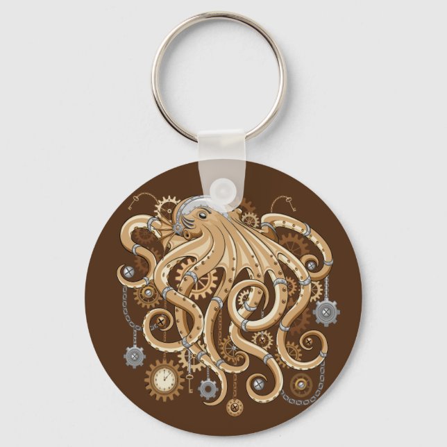 Octopus Steampunk Surreal Retro Style Machine Schlüsselanhänger (Vorderseite)