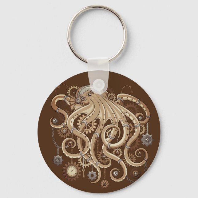 Octopus Steampunk Surreal Retro Style Machine Schlüsselanhänger (Vorderseite)