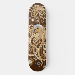 Octopus Steampunk Surreal Retro Style Machine Skateboard