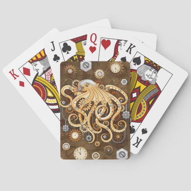 Octopus Steampunk Surreal Retro Style Machine Spielkarten (Rückseite)