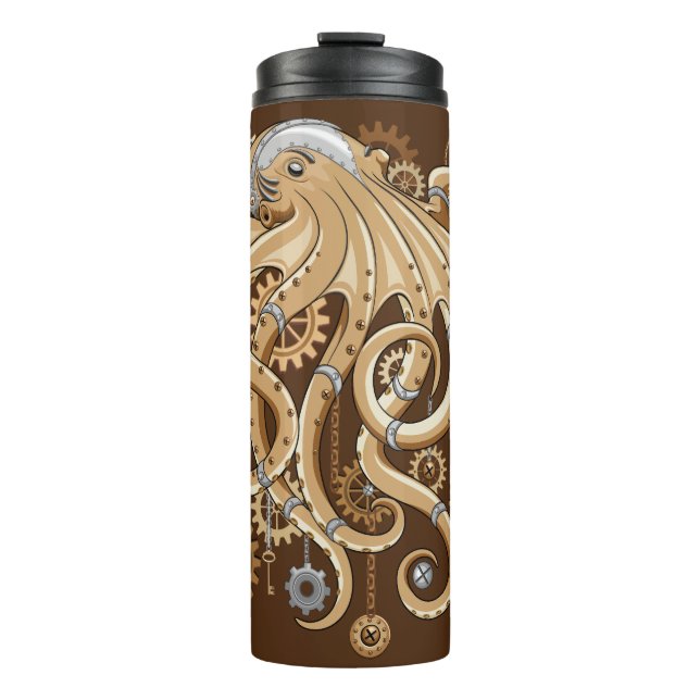 Octopus Steampunk Surreal Retro Style Machine Thermosbecher (Vorderseite)