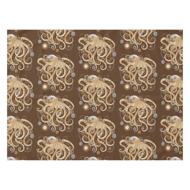 Octopus Steampunk Surreal Retro Style Machine Tischdecke (Vorderseite (Horizontal))