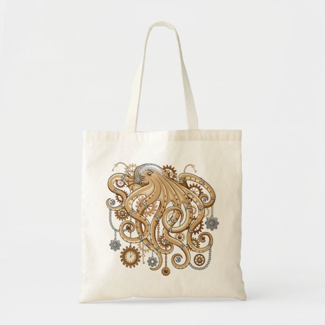 Octopus Steampunk Surreal Retro Style Machine Tragetasche (Vorne)