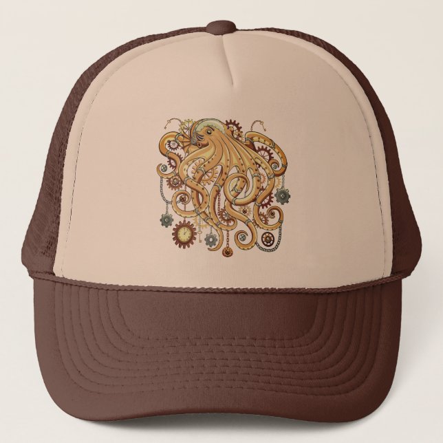 Octopus Steampunk Surreal Retro Style Machine Truckerkappe (Vorderseite)