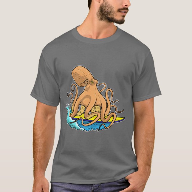 Octopus Surfboard Sommer T-Shirt (Vorderseite)