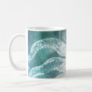 Octopus Tasse Aquamarin Blaues Wasser Vintage Kuns