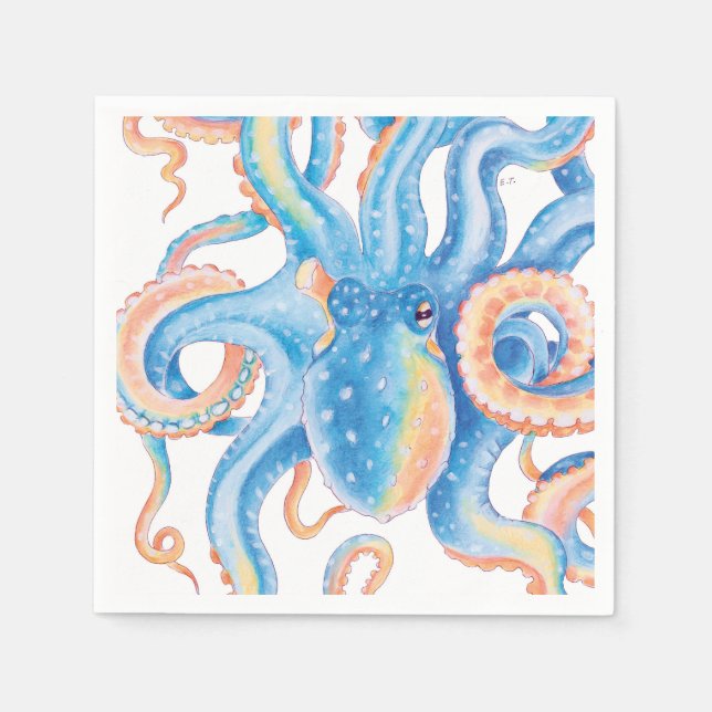 Octopus Tentacles Blue Watercolor Serviette (Vorderseite)