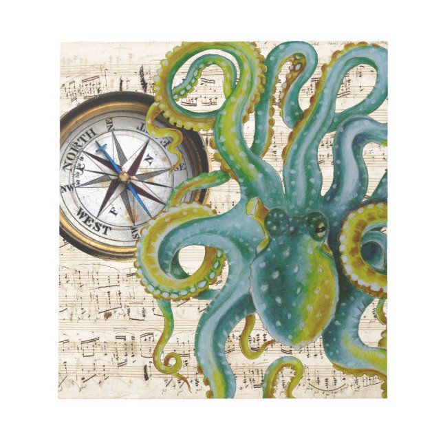 Octopus Tentacles Compass Music Notizblock (Vorderseite)