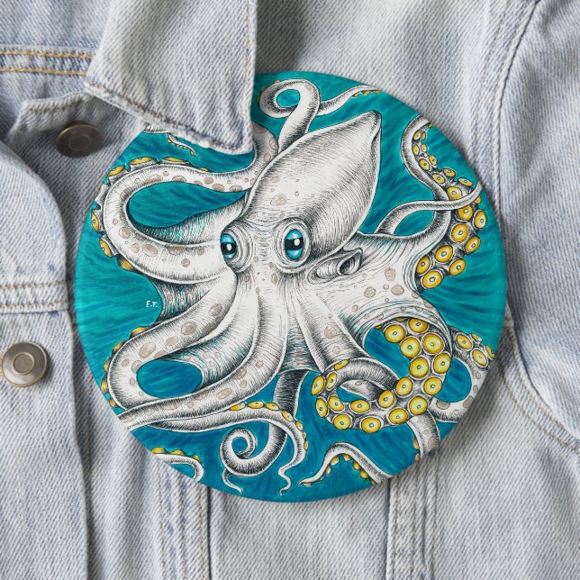 Octopus Tentacles Grüne aquamarine Tinte Button (Beispiel)
