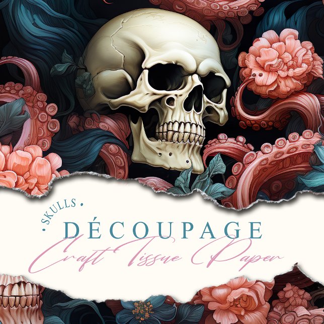 Octopus Tentacles Skull Ocean Underwater Coral Seidenpapier (Skulls with Octopus Tentacles make a great compliment on this coral accented tissue paper.)