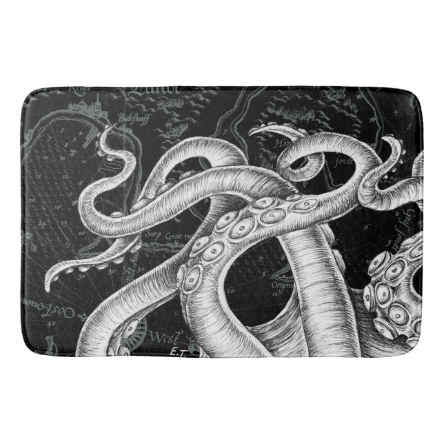 Octopus Tentacles Vintage Map Black Badematte (Vorderseite)