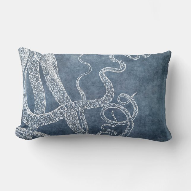 Octopus Twilight Blue Denim Wasserfarbe Kunst Lendenkissen (Vorderseite)