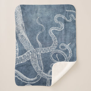 Octopus Twilight Blue Denim Wasserfarbe Kunst Sherpadecke