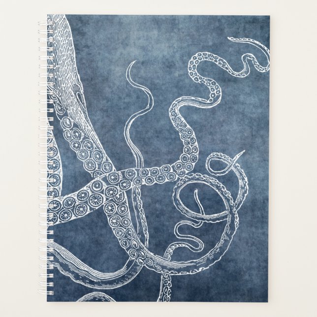 Octopus Twilight Blue Denim Watercolor Art Planer (Vorderseite)