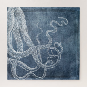Octopus Twilight Blue Denim Watercolor Art Puzzle