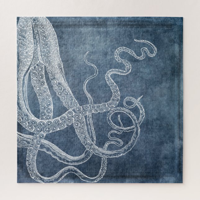 Octopus Twilight Blue Denim Watercolor Art Puzzle (Vertikal)