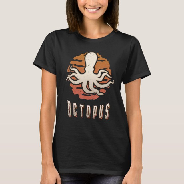 Octopus Vintage Retro Classic Animal Sunset T-Shirt (Vorderseite)