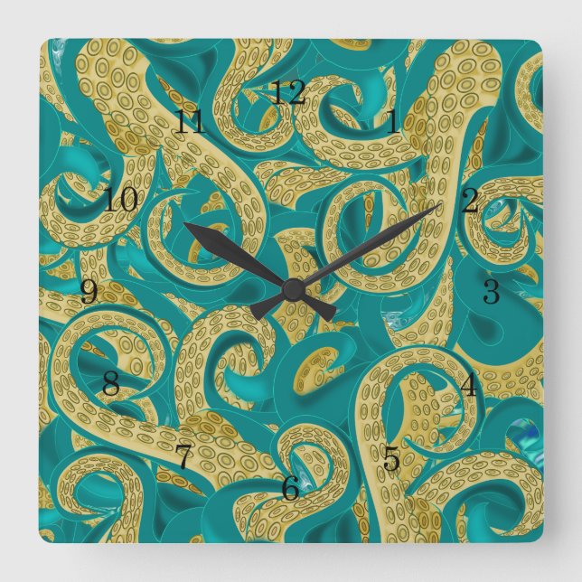 Octopus Wall Clock Quadratische Wanduhr (Vorderseite)